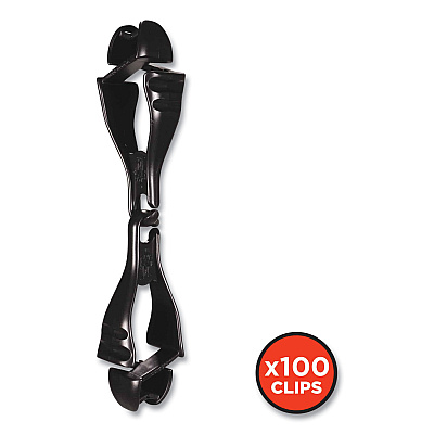 ergodyne Squids 3400 Glove Clip Holder with Dual Clips, 1 x 1 x 6.5, Acetal Copolymer, Black, 100/Carton (EGO19712BULK)