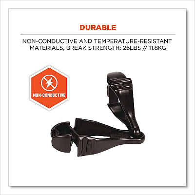 ergodyne Squids 3400 Glove Clip Holder with Dual Clips, 1 x 1 x 6.5, Acetal Copolymer, Black, 100/Carton (EGO19712BULK)