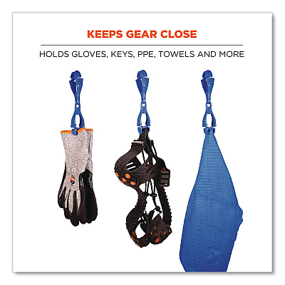 ergodyne Squids 3400 Glove Clip Holder with Dual Clips, 1 x 1 x 6.5, Acetal Copolymer, Blue, 100/Carton (EGO19717BULK)