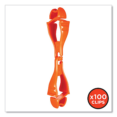 ergodyne Squids 3400 Glove Clip Holder with Dual Clips, 1 x 1 x 6.5, Acetal Copolymer, Orange, 100/Carton (EGO19718BULK)