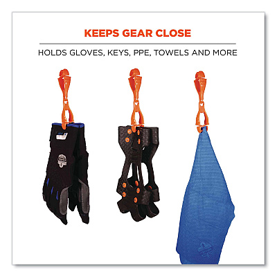 ergodyne Squids 3400 Glove Clip Holder with Dual Clips, 1 x 1 x 6.5, Acetal Copolymer, Orange, 100/Carton (EGO19718BULK)