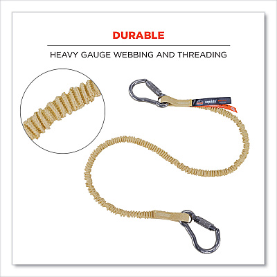 ergodyne Squids 3121 Burn + CR Aramid Tool Lanyard with Steel Carabiners, 10 lb Max Working Capacity, 38" to 48" Long, Yellow (EGO19721)