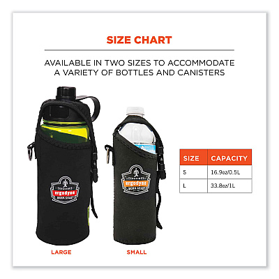 ergodyne Squids 3775 Can + Bottle Holder Trap, Large, 3.62 x 7.25 x 2.5, Neoprene, Black (EGO19776)