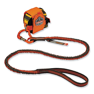 ergodyne Squids 3100F(x) Tool Lanyard with Aluminum Carabiner + Loop, 10 lb Max Working Capacity, 38" to 48" Long, Orange/Gray (EGO19802)