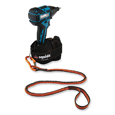 ergodyne Squids 3100F(x) Tool Lanyard with Aluminum Carabiner + Loop, 10 lb Max Working Capacity, 38" to 48" Long, Orange/Gray (EGO19802)