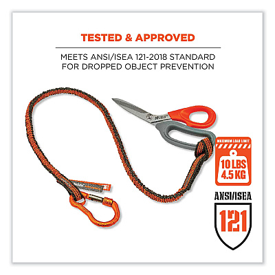 ergodyne Squids 3100F(x) Tool Lanyard with Aluminum Carabiner + Loop, 10 lb Max Working Capacity, 38" to 48" Long, Orange/Gray (EGO19802)