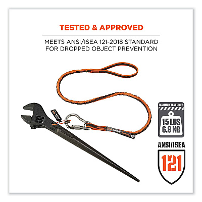 ergodyne Squids 3101F(x) Tool Lanyard with Stainless-Steel Carabiner + Loop, 15 lb Max Working Capacity, 38" to 48" Long (EGO19803)