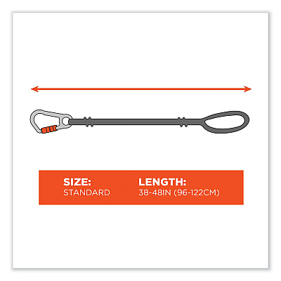 ergodyne Squids 3101F(x) Tool Lanyard with Stainless-Steel Carabiner + Loop, 15 lb Max Working Capacity, 38" to 48" Long (EGO19803)