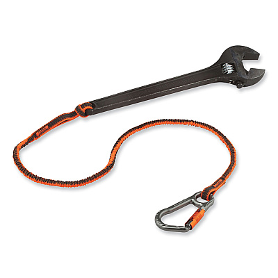 ergodyne Squids 3108F(x)Tool Lanyard with Locking Aluminum Carabiner + Loop, 15 lb Max Working Capacity, 38" to 48" Long, Orange/Gray (EGO19808)