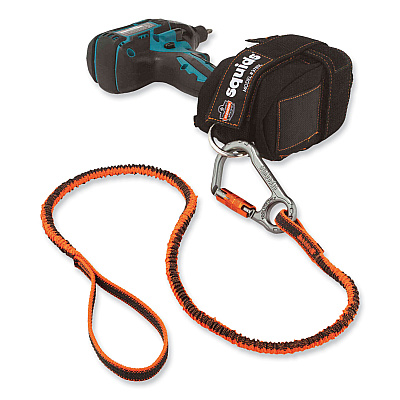 ergodyne Squids 3108F(x)Tool Lanyard with Locking Aluminum Carabiner + Loop, 15 lb Max Working Capacity, 38" to 48" Long, Orange/Gray (EGO19808)