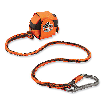 ergodyne Squids 3108F(x)Tool Lanyard with Locking Aluminum Carabiner + Loop, 15 lb Max Working Capacity, 38" to 48" Long, Orange/Gray (EGO19808)