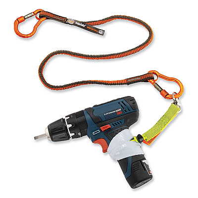 ergodyne Squids 3110F(x) Tool Lanyard with Aluminum Carabiners, 10 lb Max Working Capacity, 38" to 48" Long, Orange/Gray (EGO19822)