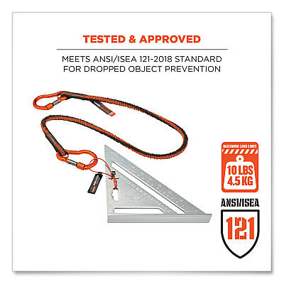 ergodyne Squids 3110F(x) Tool Lanyard with Aluminum Carabiners, 10 lb Max Working Capacity, 38" to 48" Long, Orange/Gray (EGO19822)