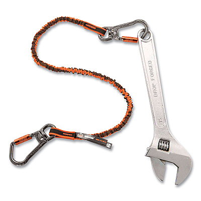 ergodyne Squids 3119F(x) Tool Lanyard with Swiveling Aluminum Carabiners, 25 lb Max Working Capacity, 38" to 48" Long, Orange/Gray (EGO19829)