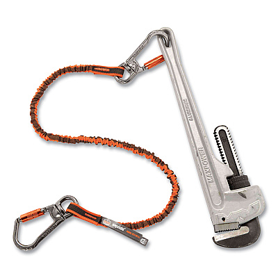 ergodyne Squids 3119F(x) Tool Lanyard with Swiveling Aluminum Carabiners, 25 lb Max Working Capacity, 38" to 48" Long, Orange/Gray (EGO19829)