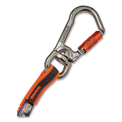 ergodyne Squids 3119F(x) Tool Lanyard with Swiveling Aluminum Carabiners, 25 lb Max Working Capacity, 38" to 48" Long, Orange/Gray (EGO19829)