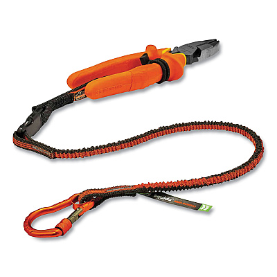 ergodyne Squids 3102F(x) Tool Lanyard with Aluminum Carabiner + Cinch-Loop, 5 lb Max Working Capacity, 38" to 48", Orange/Gray (EGO19864)