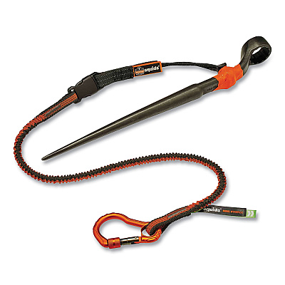ergodyne Squids 3102F(x) Tool Lanyard with Aluminum Carabiner + Cinch-Loop, 5 lb Max Working Capacity, 38" to 48", Orange/Gray (EGO19864)
