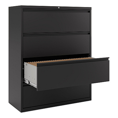 Alera Lateral File, 4 Legal/Letter-Size File Drawers, Black, 42" x 18.63" x 52.5" (ALEHLF4254BL)