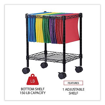 Alera Compact File Cart for Side-to-Side Filing, Metal, 1 Shelf, 1 Bin, 15.25" x 12.38" x 21", Black (ALEFW601416BL)