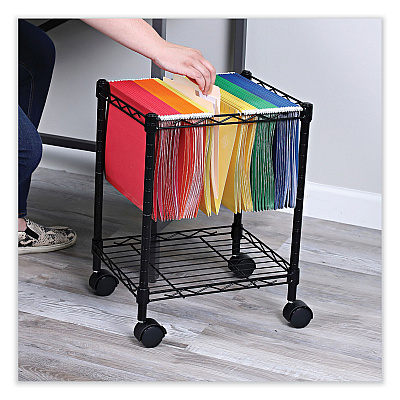 Alera Compact File Cart for Side-to-Side Filing, Metal, 1 Shelf, 1 Bin, 15.25" x 12.38" x 21", Black (ALEFW601416BL)