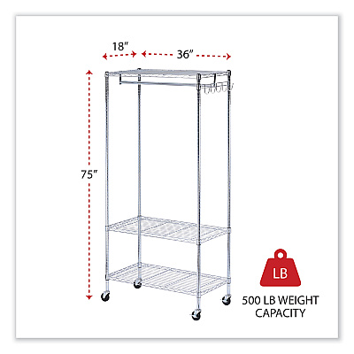 Alera Wire Shelving Garment Rack, 30 Garments, 36w x 18d x 75h, Silver (ALEGR363618SR)