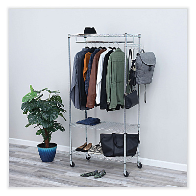Alera Wire Shelving Garment Rack, 30 Garments, 36w x 18d x 75h, Silver (ALEGR363618SR)