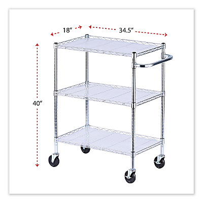 Alera Three-Shelf Wire Cart with Liners, Metal, 3 Shelves, 600 lb Capacity, 34.21" x 18" x 40", Silver (ALESW333018SR)