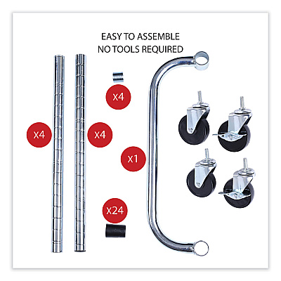 Alera Three-Shelf Wire Cart with Liners, Metal, 3 Shelves, 600 lb Capacity, 34.21" x 18" x 40", Silver (ALESW333018SR)
