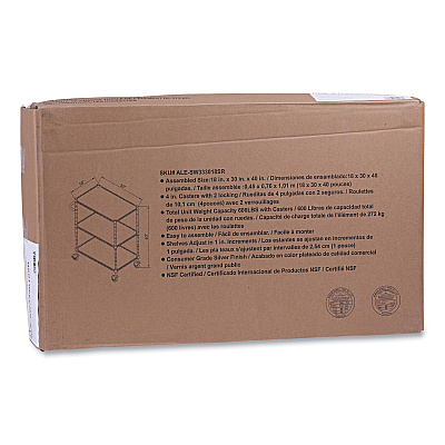 Alera Three-Shelf Wire Cart with Liners, Metal, 3 Shelves, 600 lb Capacity, 34.21" x 18" x 40", Silver (ALESW333018SR)