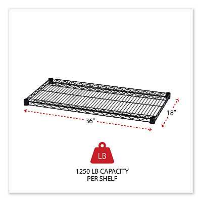 Alera Industrial Wire Shelving Extra Wire Shelves, 36w x 18d, Black, 2 Shelves/Carton (ALESW583618BL)