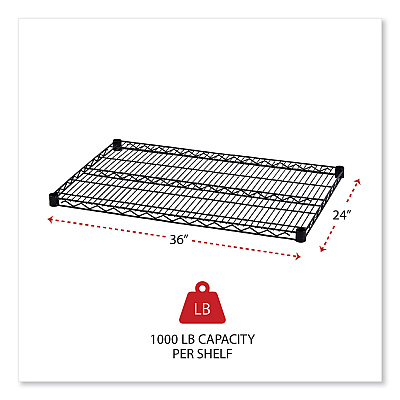 Alera Industrial Wire Shelving Extra Wire Shelves, 36w x 24d, Black, 2 Shelves/Carton (ALESW583624BL)