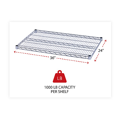 Alera Industrial Wire Shelving Extra Wire Shelves, 36w x 24d, Silver, 2 Shelves/Carton (ALESW583624SR)
