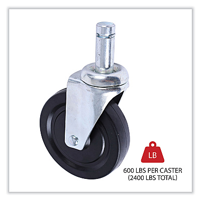 Alera Optional Casters for Wire Shelving, Hooded Design with Integrated Bumpers, Grip Ring Stem, 5" Wheel, Black, 4/Set (2 Locking) (ALESW590004)