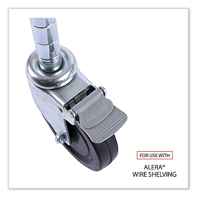 Alera Optional Casters for Wire Shelving, Hooded Design with Integrated Bumpers, Grip Ring Stem, 5" Wheel, Black, 4/Set (2 Locking) (ALESW590004)