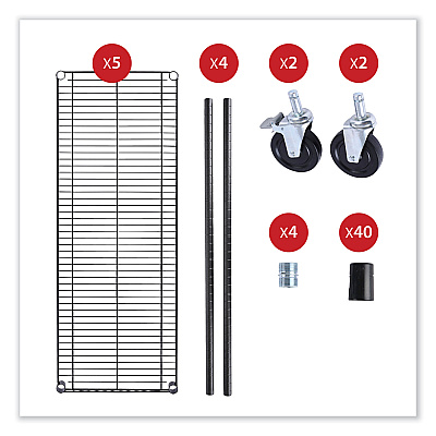 Alera 5-Shelf Wire Shelving Kit with Casters and Shelf Liners, 48w x 18d x 72h, Black Anthracite (ALESW654818BA)