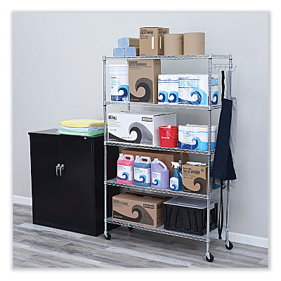 Alera 5-Shelf Wire Shelving Kit with Casters and Shelf Liners, 48w x 18d x 72h, Silver (ALESW654818SR)