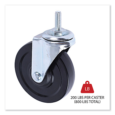 Alera Optional Casters for Wire Shelving, Grip Ring Type K Stem, 4" Wheel, Black/Silver, 4/Set (2 Locking) (ALESW690004)