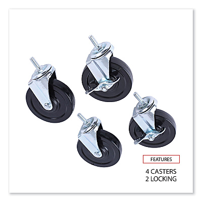 Alera Optional Casters for Wire Shelving, Grip Ring Type K Stem, 4" Wheel, Black/Silver, 4/Set (2 Locking) (ALESW690004)