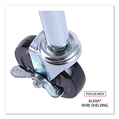 Alera Optional Casters for Wire Shelving, Grip Ring Type K Stem, 4" Wheel, Black/Silver, 4/Set (2 Locking) (ALESW690004)