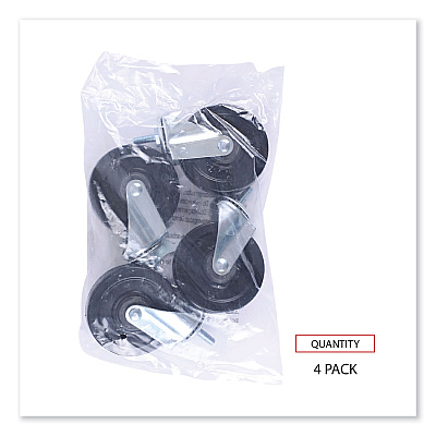 Alera Optional Casters for Wire Shelving, Grip Ring Type K Stem, 4" Wheel, Black/Silver, 4/Set (2 Locking) (ALESW690004)