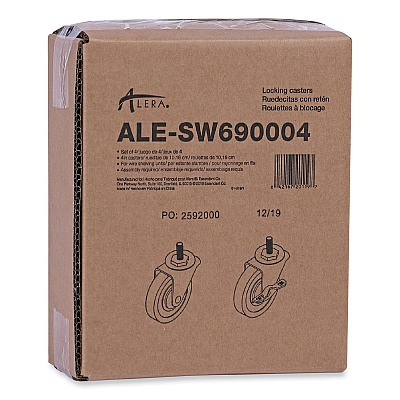 Alera Optional Casters for Wire Shelving, Grip Ring Type K Stem, 4" Wheel, Black/Silver, 4/Set (2 Locking) (ALESW690004)