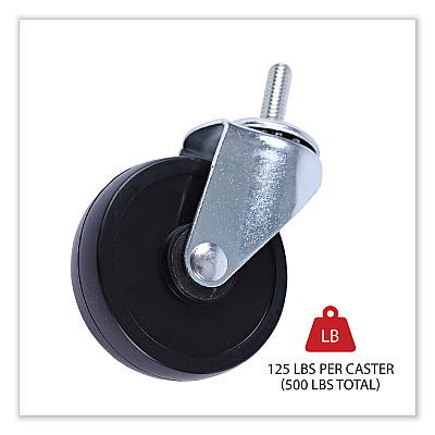 Alera Optional Casters for Wire Shelving, Grip Ring Stem, 3" Wheel, Black, 4/Set (2 Locking) (ALESW790004)