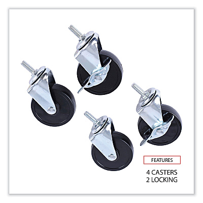 Alera Optional Casters for Wire Shelving, Grip Ring Stem, 3" Wheel, Black, 4/Set (2 Locking) (ALESW790004)