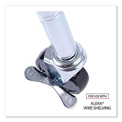 Alera Optional Casters for Wire Shelving, Grip Ring Stem, 3" Wheel, Black, 4/Set (2 Locking) (ALESW790004)