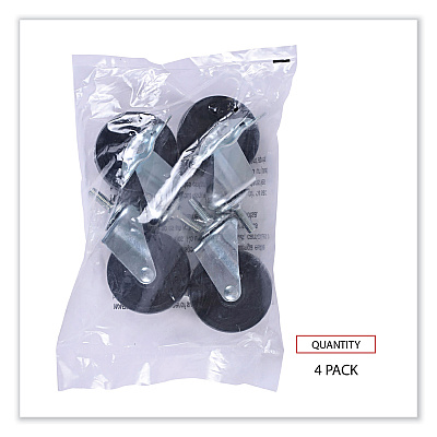 Alera Optional Casters for Wire Shelving, Grip Ring Stem, 3" Wheel, Black, 4/Set (2 Locking) (ALESW790004)