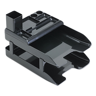 deflecto Corporate Desk Tray Set, 2 Sections, Letter to Legal Size Files, 10" x 13.63" x 2.25", Black, Set (DEF583004)