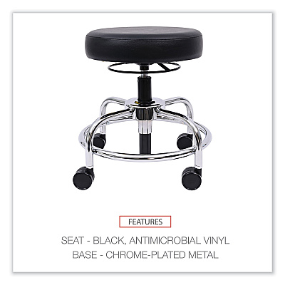 Alera HL Series Height-Adjustable Utility Stool, Backless, Supports Up to 300 lb, 24" Seat Height, Black Seat, Chrome Base (ALECS614)
