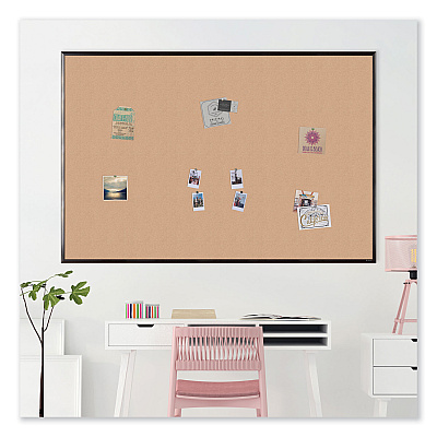 U Brands Cork Bulletin Board with Black Aluminum Frame, 70 x 47, Tan Surface (UBR2882U0001)