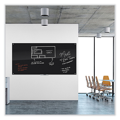 U Brands Black Glass Dry Erase Board, 96 x 47, Black Surface (UBR3015U0001)